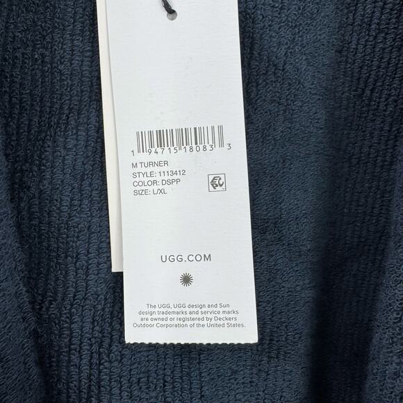 UGG Men's Cotton Turner Terry Robe Long Sleeve Navy Blue Size L/XL NWT - Picture 11 of 13